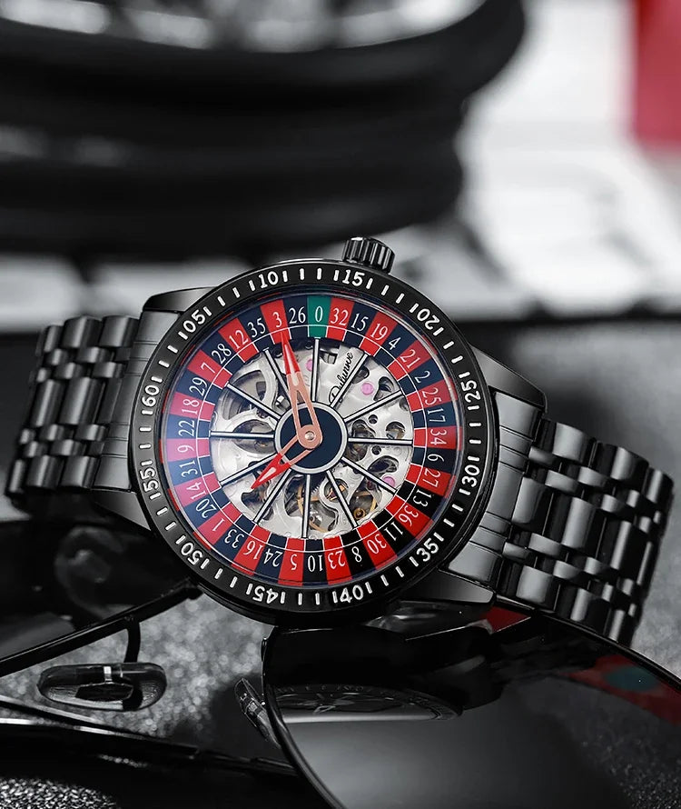 Men Mechanical Watch Automatic Luxury Gambling Rotating Plate Dial Wristwatch Man Casual Waterproof Luminous Clock Reloj Hombre