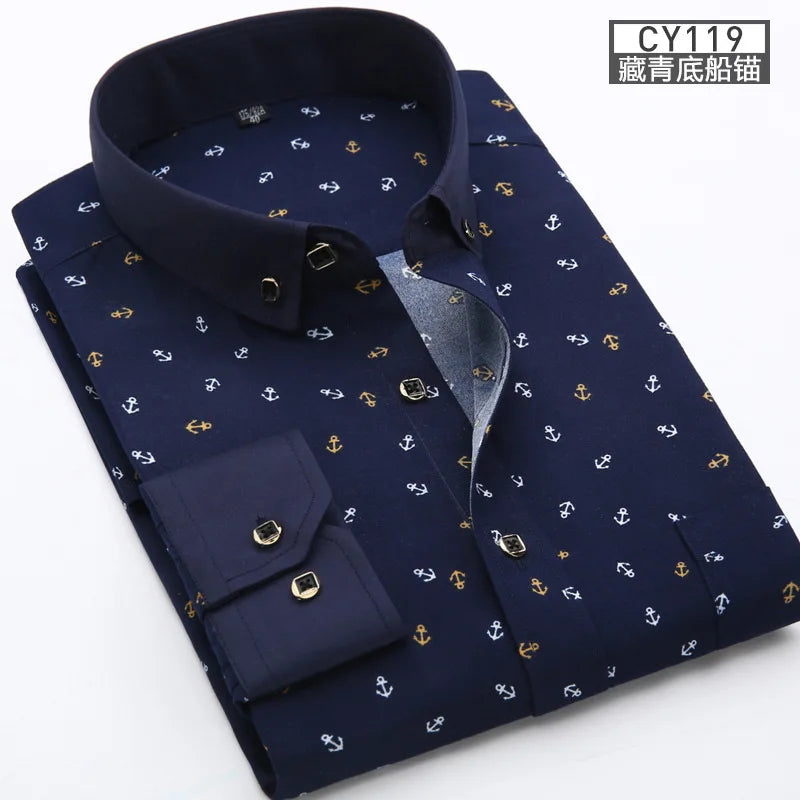 New men's shirt Thin long-sleeved printed spring/summer non-ironing business casual slim slim fashion breathable shirt