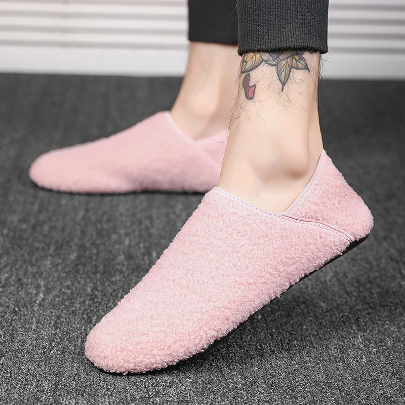 Men Winter Slippers Women Warm Shoes Soft Plush Flats Casual Shoes Male Loafers Lightweight Home Walking Couples Shoes Footwear