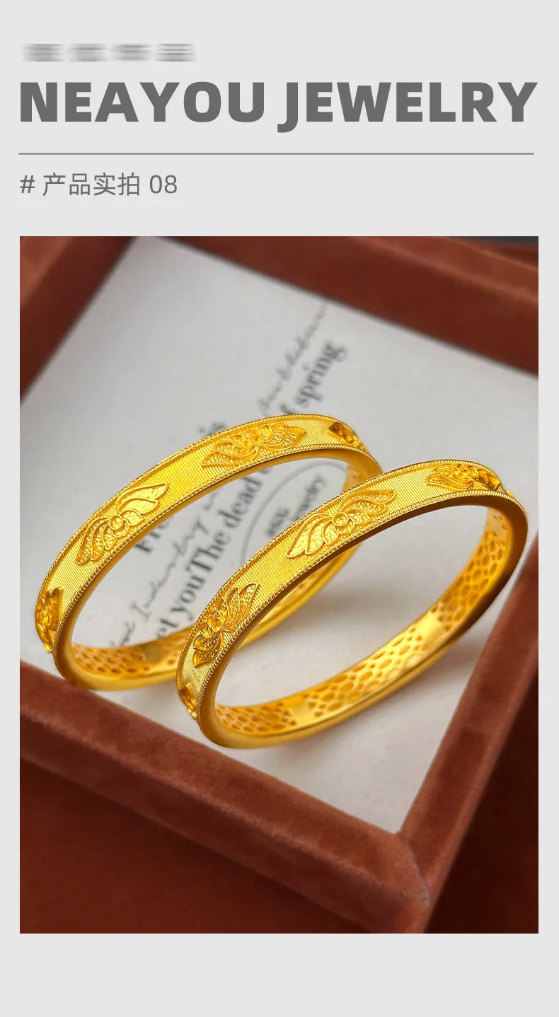 24k Gold Real 9999 Golden Broken Bingbing Bangles Flash Solid Bracelet Women's Temperament Fine Jewelry Set Ring Bracelet