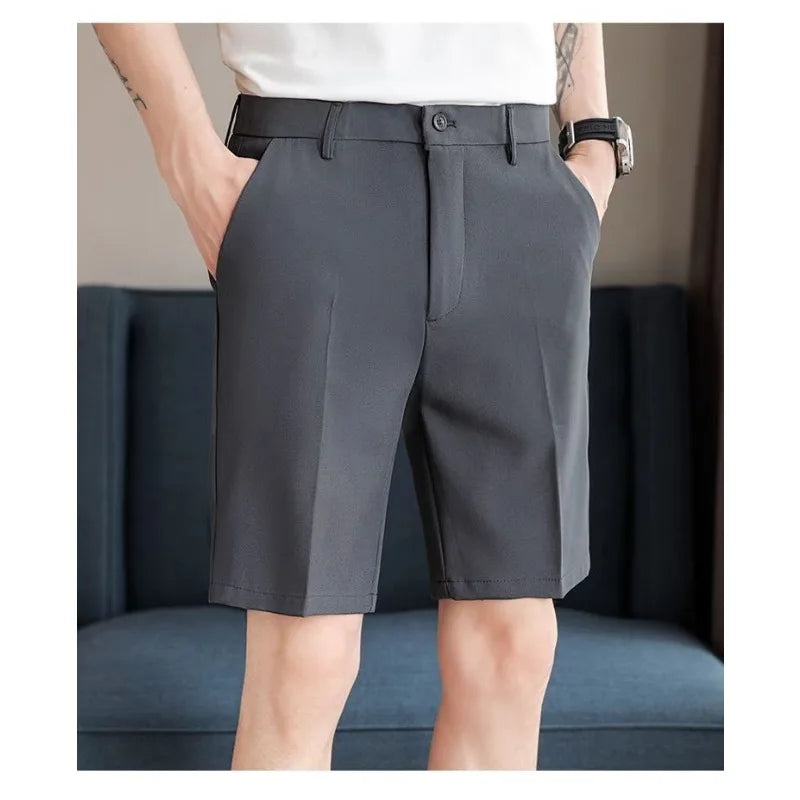 Men's Suit Shorts Summer Simple Slim Straight Handsome New Chic Solid Color Thin Five-point Trousers High-end Casual Trousers