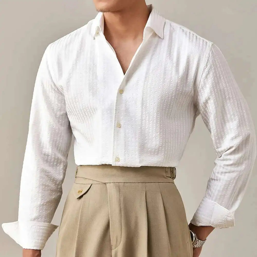 2025 Spring Shirts Men Dress Stripe Long Sleeve Shirt British Versatile Casual Cotton Shirt Fashion Man Camisa Social Masculina