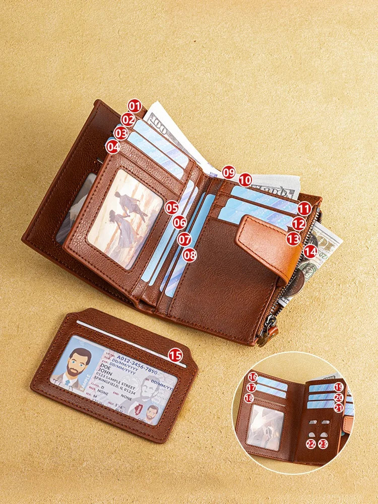 Short Genuine leather Wallet for Man Daily Real Cow Leather Purse 2025 New Boys RFID Card Holder Coin Purse