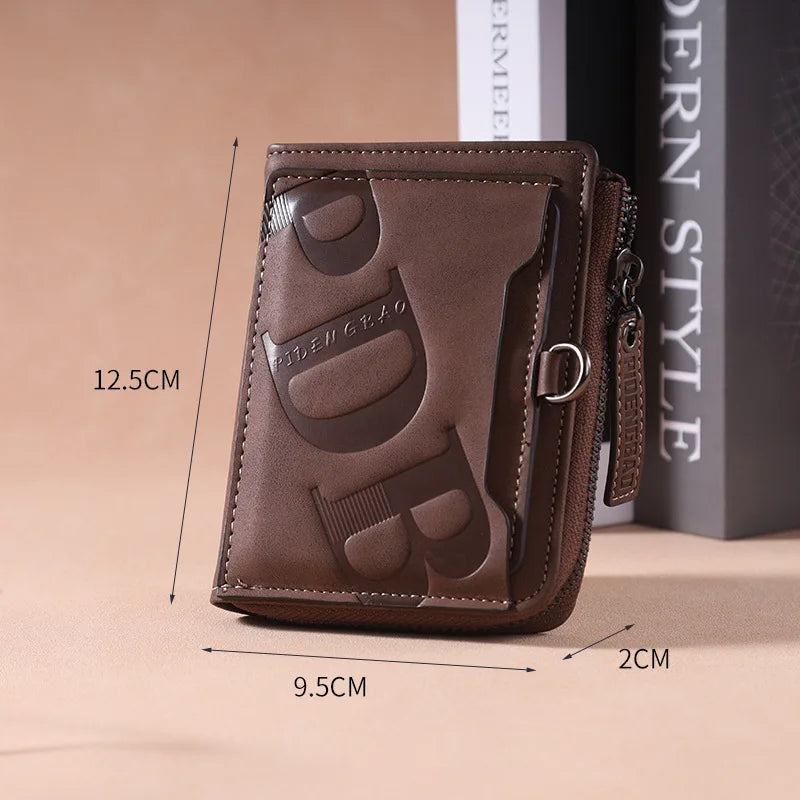 Trendy Wallet Men's PU Leather Male Short Zipper Simple Card Holder Soft Leather Money Clip Retro Coin Purse Gifts for Students
