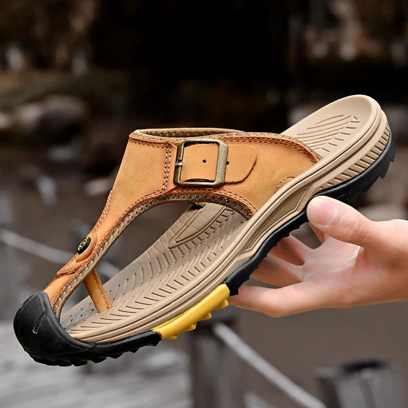 Genuine Leather Sandals Men Breathable Summer Shoes Man Waterproof Outdoor Men Sandals Antiskid Beach Sandals Footwear