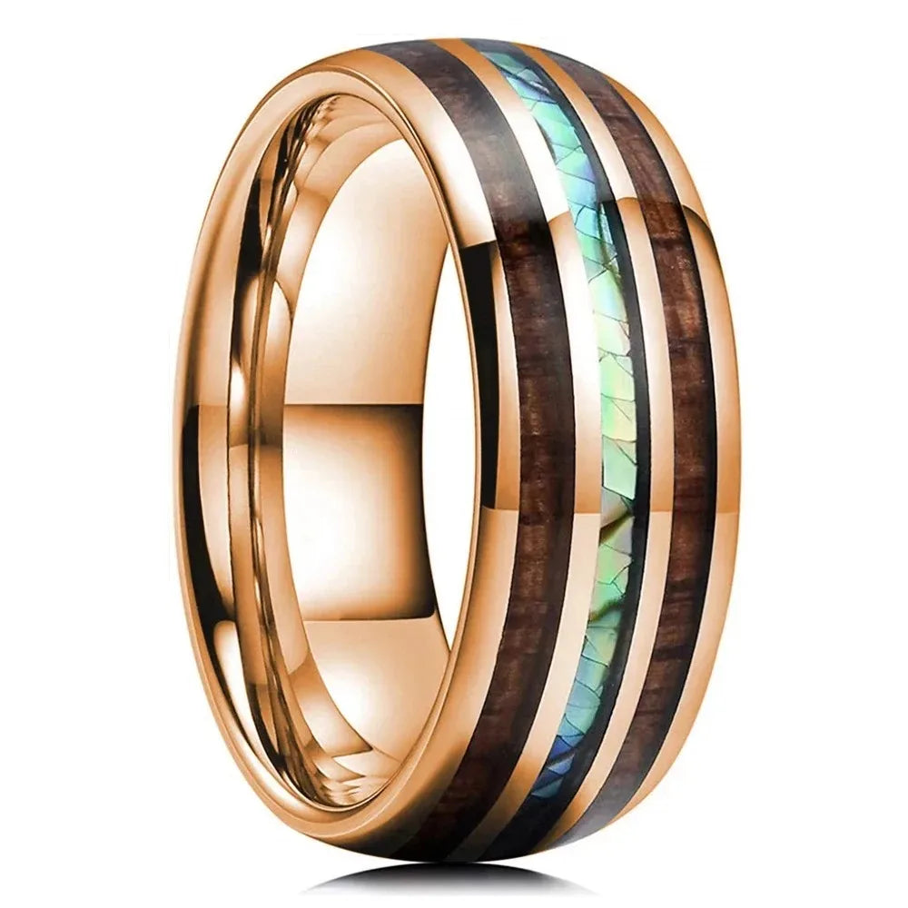 8mm Red Galaxy Nebula Crushed Stone Stainless Steel Ring Promise Wedding Ring for Men & Women, Comfort Fit, Wedding Band Jewelry