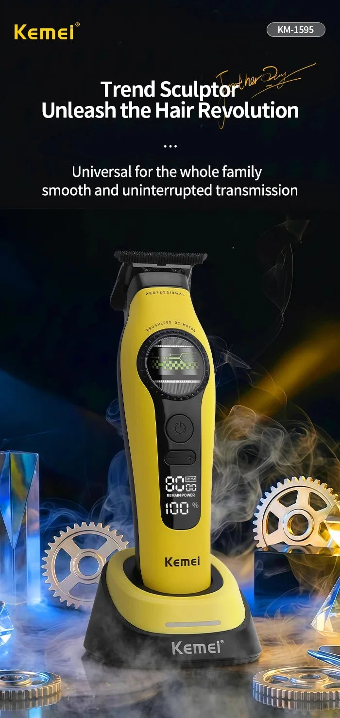 Kemei 1595 Barber Cordless Hair Trimmer Professional Men Hair Clipper External Rotor Brushless Motor Finish Hair Cutting Machine