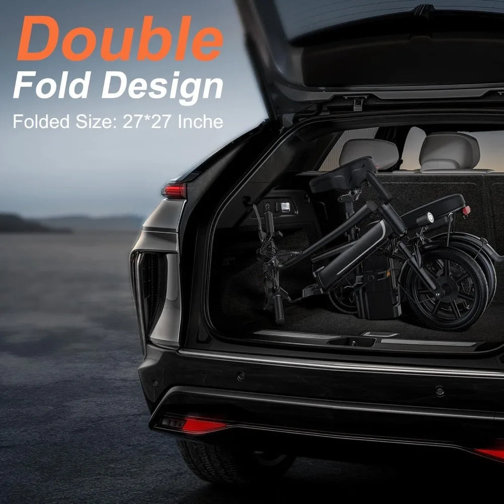 500W 22MPH Folding Electric Bike 14in 30-50Mi Range Pedal Assist Mini Ebike Custom