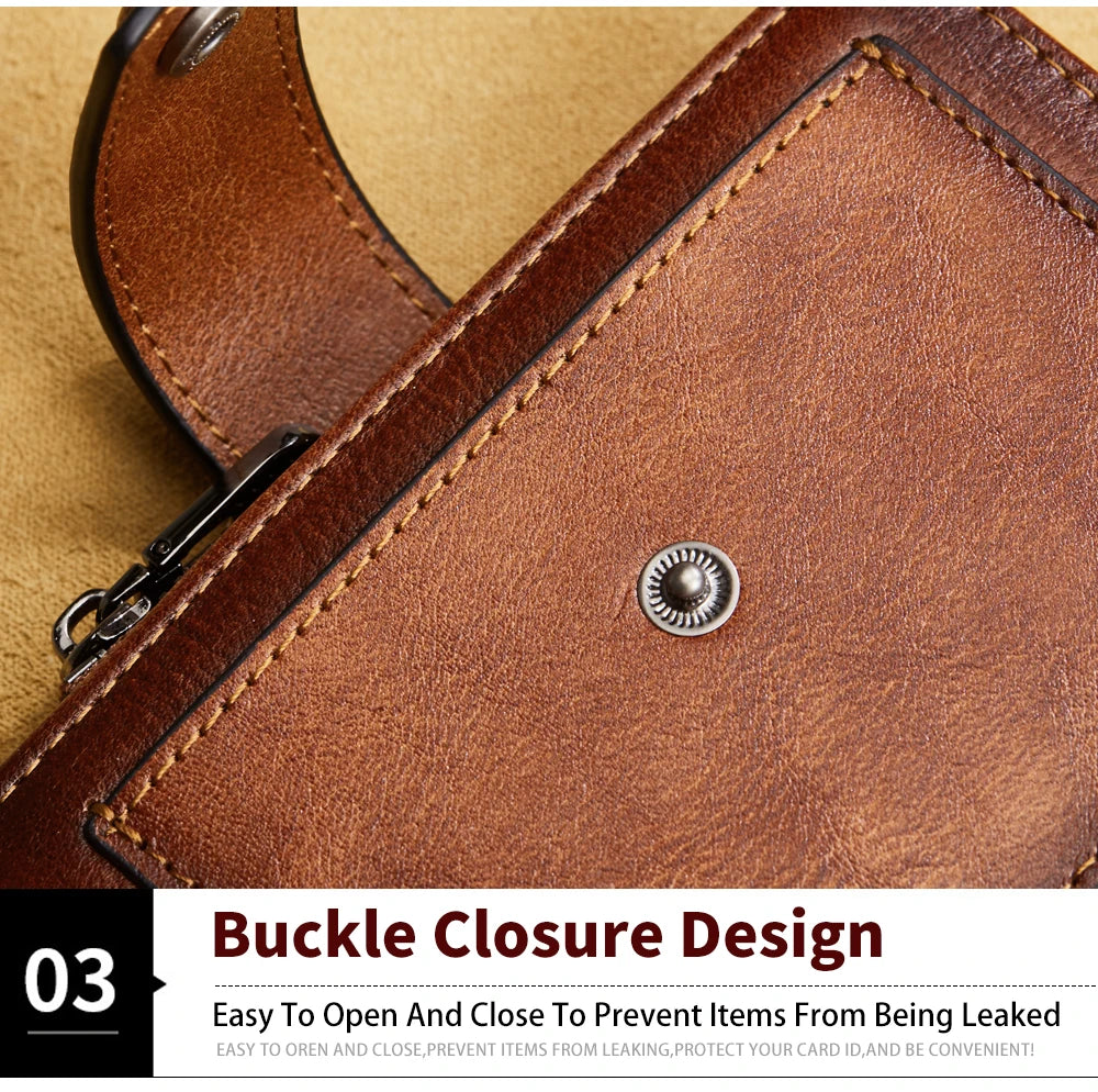 Vintage 100% Genuine Leather Men's Wallet RFID Blocking Trifold Short Multi Function Money Clip Large Capacity Zipper Coin Purse