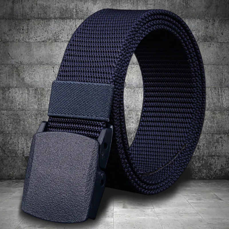 Men Belts Fashion Unisex Jeans Belts Adjustable Belt Men Outdoor Travel Hunting Waist Belt Automatic Plastic Buckle for Pants