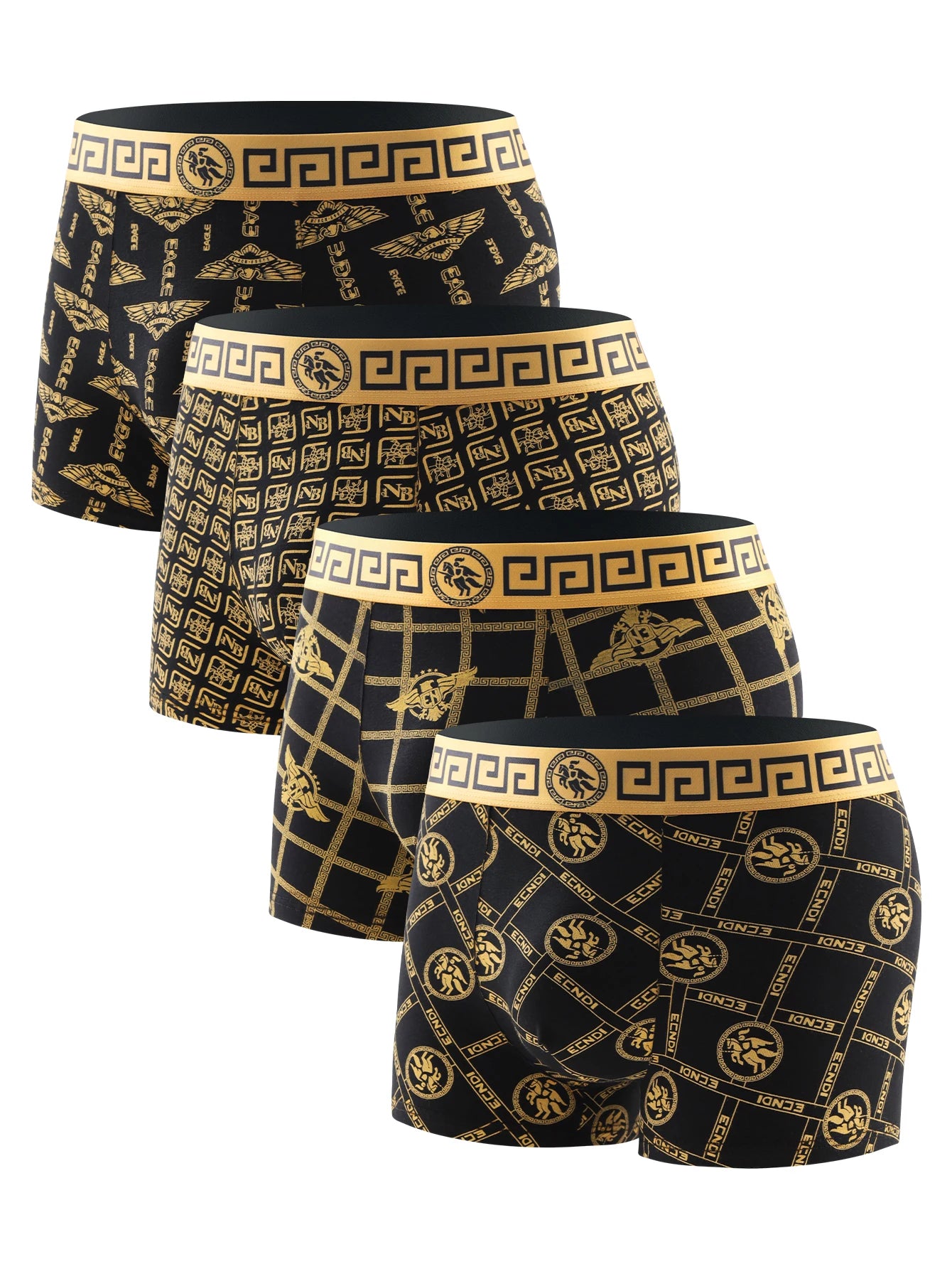 4 pieces of men's underwear, boxer shorts men's underwear, black and gold boxer underwear breathable men's plus size universal