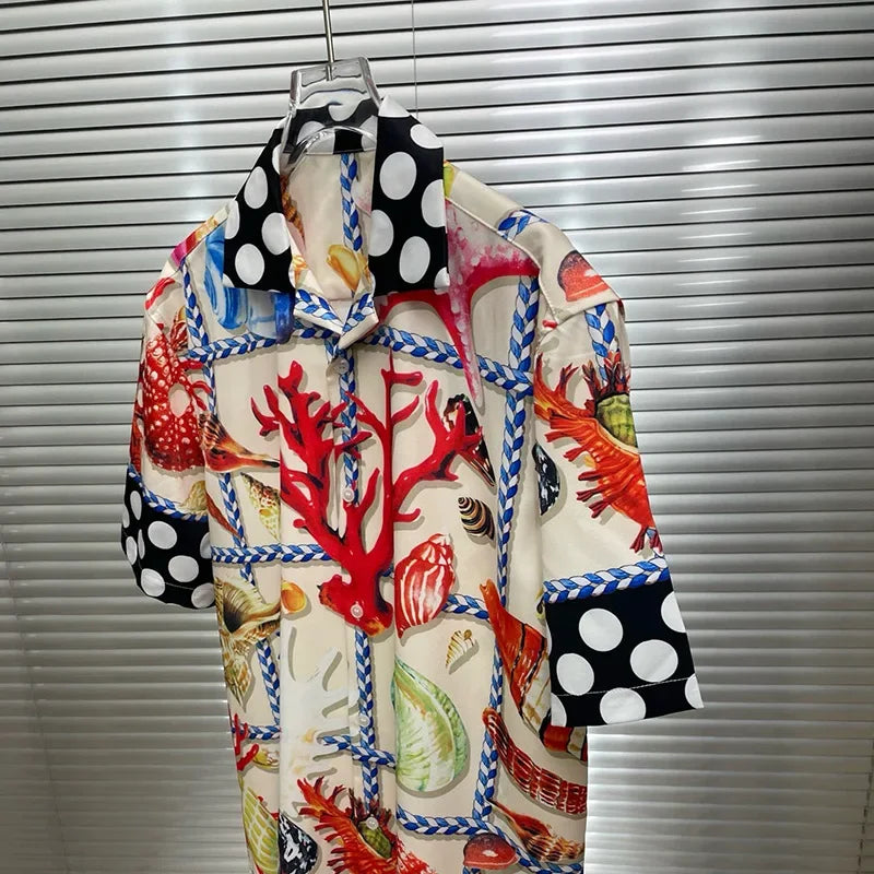 Loose Short Sleeve Shirts for Men Summer Designer Clothes Casual Social Paisley Colorful Digital Printed Shirt Camisas De Hombre