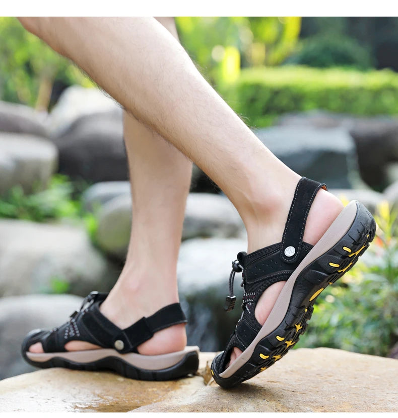 Genuine Leather Men Shoes 2023 Summer New Men's Beach Sandals Classic Men Outdoor Casual Sandals Slippers Plus Size 38-47