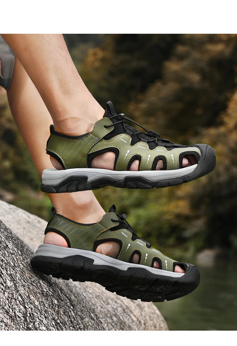 Jumpmore Fashion Men's Leather Sandals Summer Outdoor Hiking Shoes Size 38-45