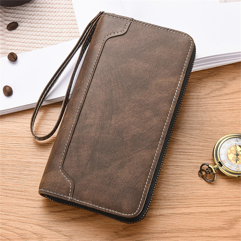 Men's PU Leather Long Wallet Large Capacity Phone Bags Multi Card Business Clutch Bags Male Travel Zipper Coin Purses
