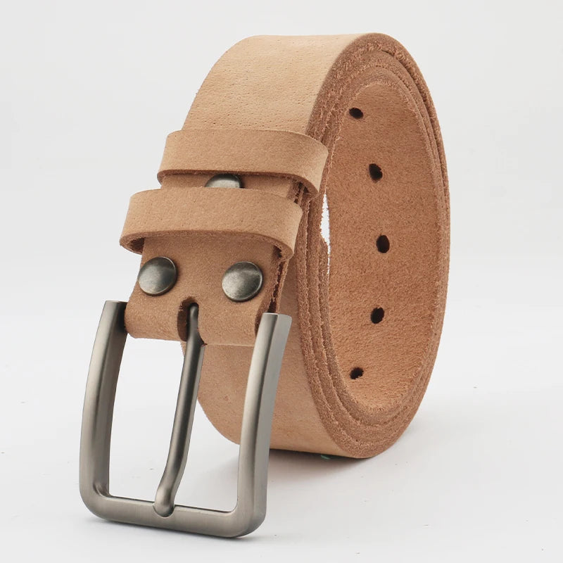 Leather Belt for Men Made From Genuine Whole Cowhide, Trimmed Edge Belt, Cowhide in Natural Color, Casual and Retro Style,