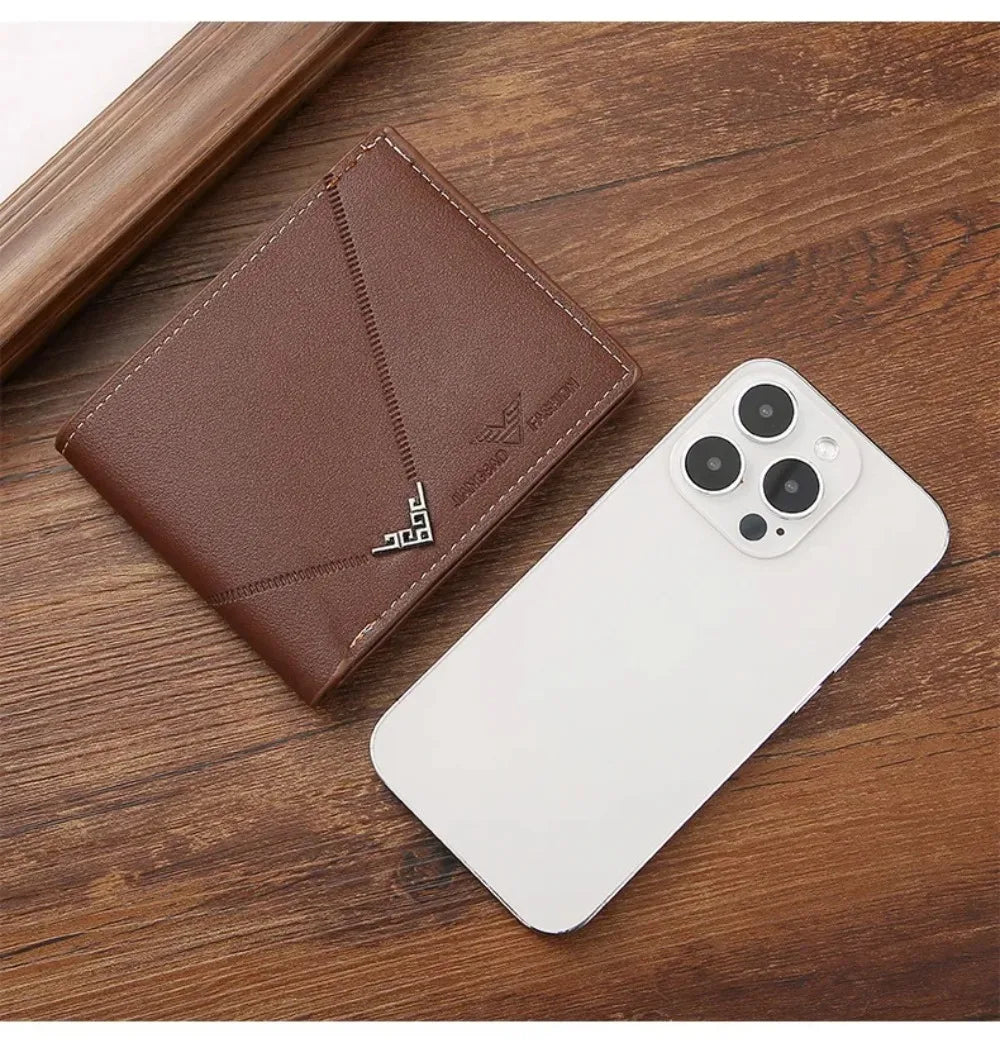 Men's Wallet Leather Short Multiple Holder Wallet Credit Card ID Card Holder Casual Business Double Fold Purses for Women Wallet