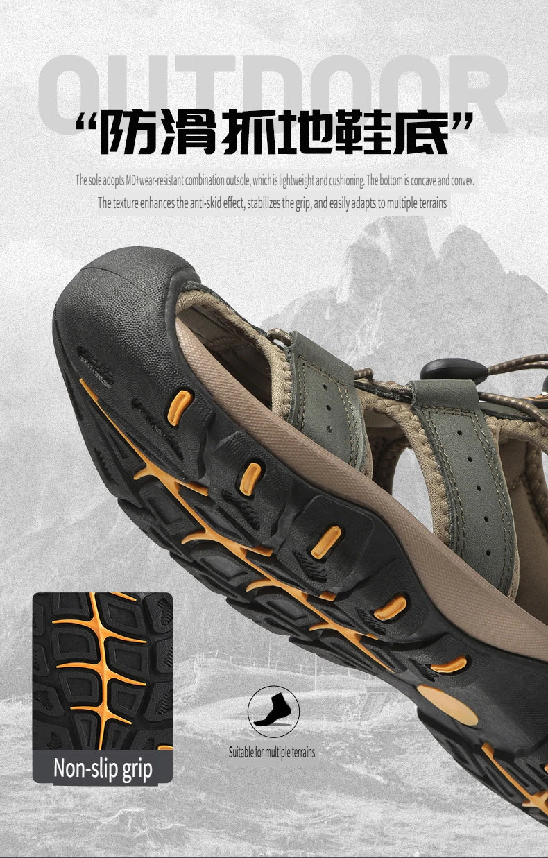 2025 Summer Men Sandals Leather Mens Casual Shoes Breathable Outdoor Sandals for Men Beach Shoes Slippers Fashion Roman Shoes