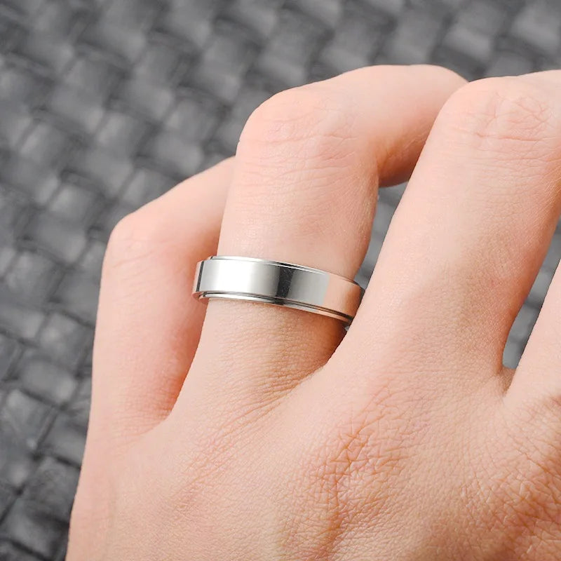 Metal Spinner Fidget Black Rock Band Rings For Men Anti Rotating Anxiety Control Relaxing Joint Ring Accessories Bague Homme