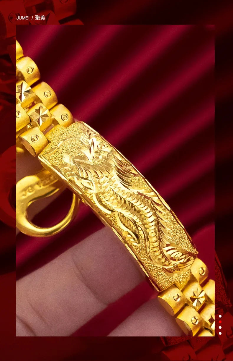 Imitation 24K Real Gold Chinese Dragon Pattern Bracelet Men's Carven Design Big Bracelet Gold Version Domineering Watch Chain