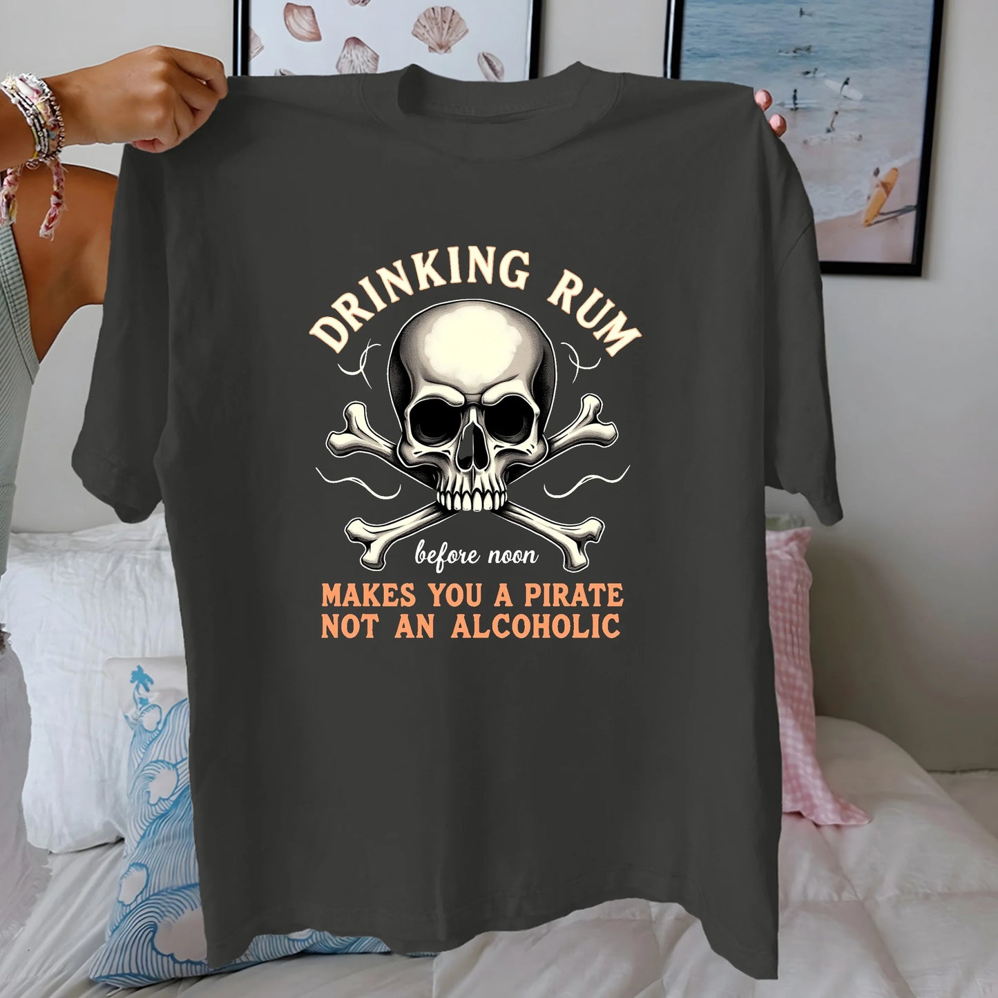 Skull DRINKING RUM pirate theme  pure cotton women's Tshirt comfort fit
