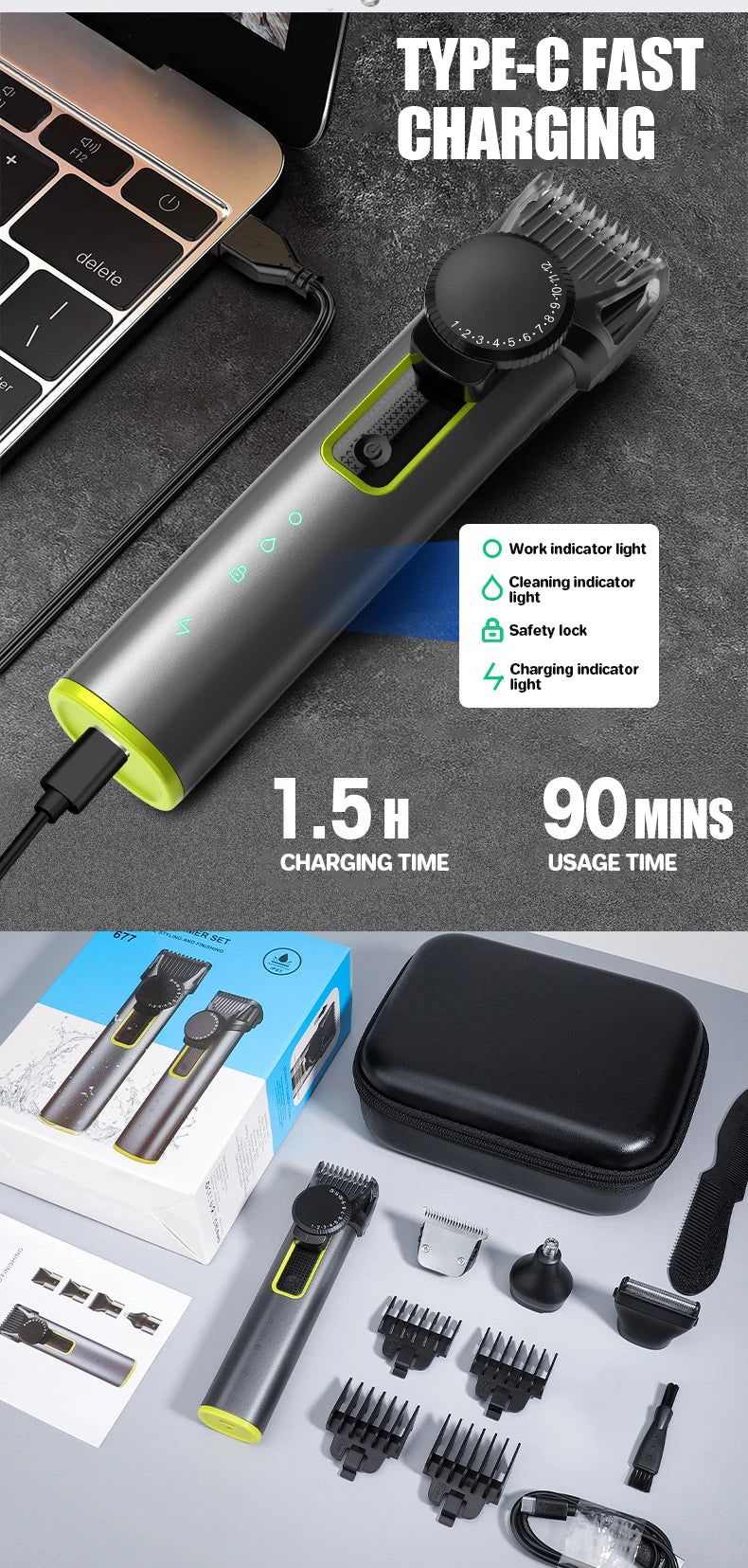 Beard Trimmer for Men Adjustable Hair Clippers Electric Cordless Kit Waterproof Professional Barbers Set Mens Mustache Trimmers