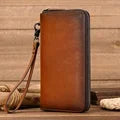 Casual Long Wallet Men Mobile Phone Male Long Purse Bifold Card Wallet Natural Cow Skin Leather Purse Men Business  Card Holder