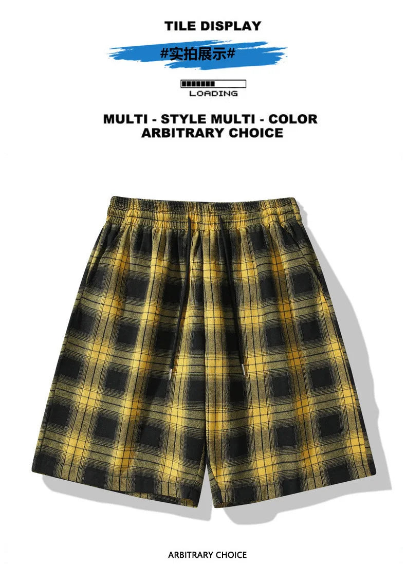 2025 Men's Shorts Checkered Printed Home Casual Pants Breathable Summer Street Wear Combination with Flat Corner Design