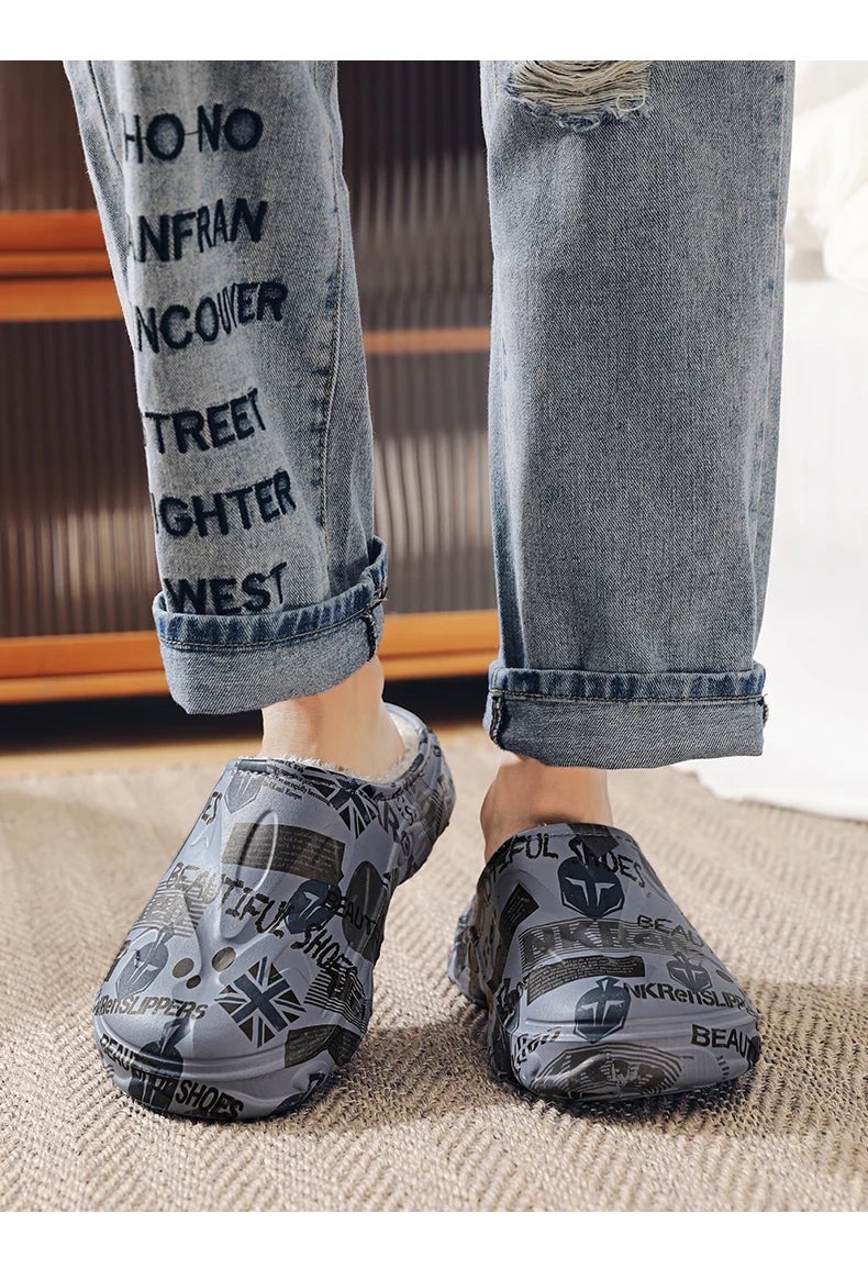 Slippers for Men Wear-resistant Shoes for Men Men's Flip Flops Added Cotton Waterproof Slipper Soft and Comfortable Non-slip