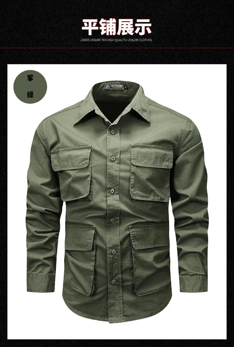 2025 new new men's long-sleeved shirt autumn and winter youth casual overalls fashion trend solid color shirt top