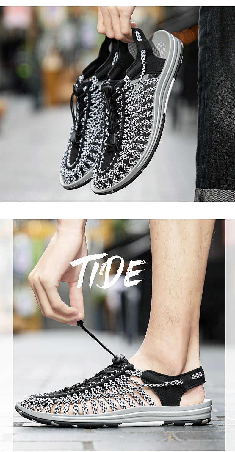 Summer Men Sandals Weaving Design Beach Sandals Breathable Casual Flat Roman Mens Shoes Outdoor Couples Sandals
