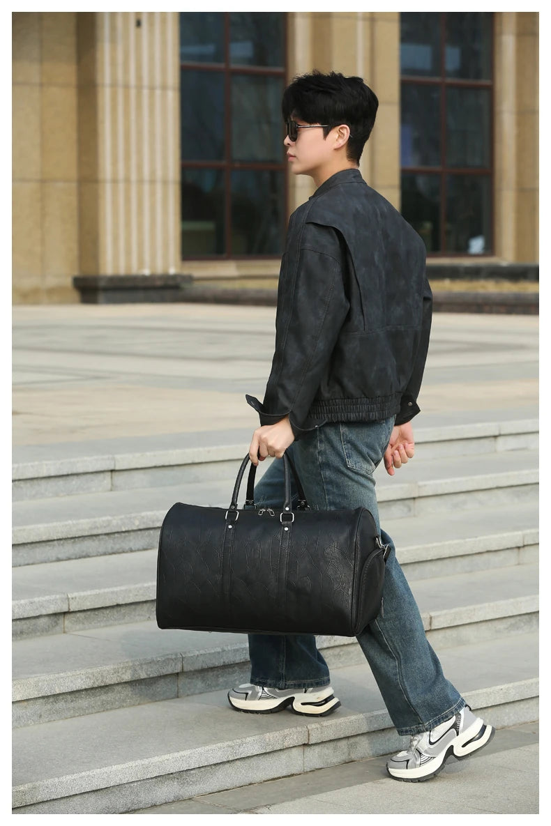 Soft Leather Travel Bag Large Capacity Fashion Weekend Bag Handle Bag Lightweight Sports Gym Bag With Separate Shoe Compartment