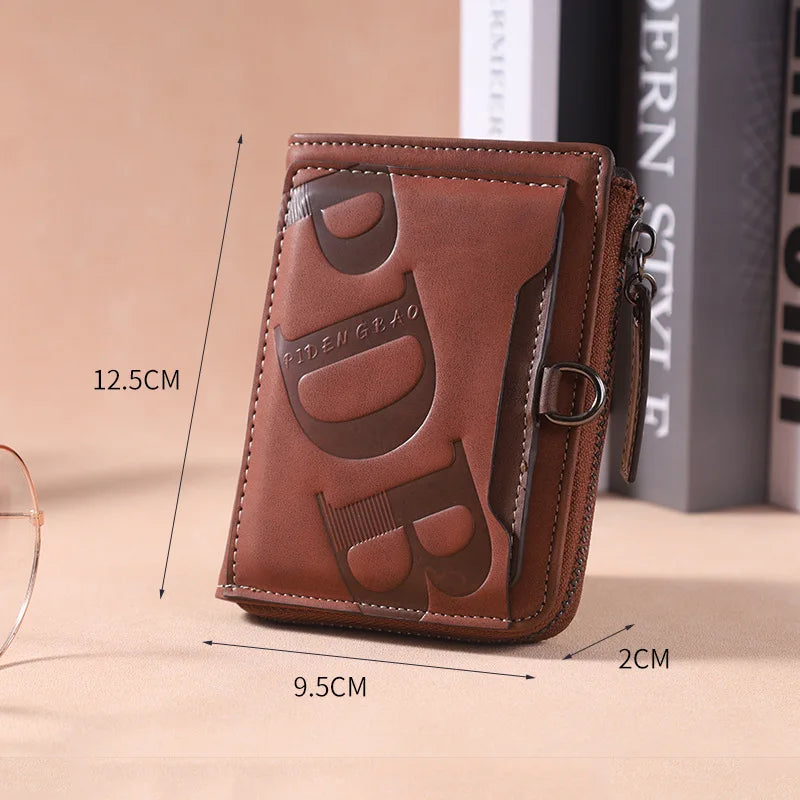 Trendy Wallet Men's PU Leather Male Short Zipper Simple Card Holder Soft Leather Money Clip Retro Coin Purse Gifts for Students