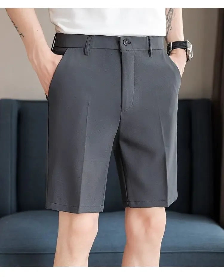 Men's Suit Shorts Summer Simple Slim Straight Handsome New Chic Solid Color Thin Five-point Trousers High-end Casual Trousers