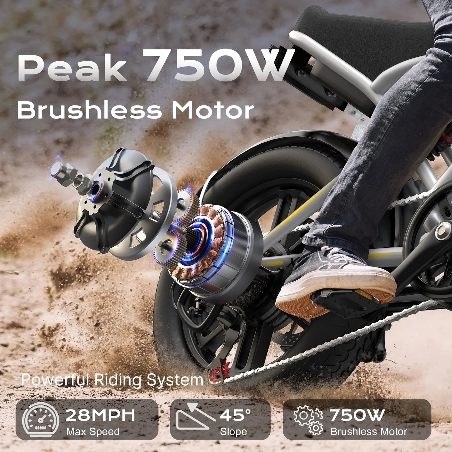 Airwest X5 Adult Electric Bike, 750W Peak Power, 48V 13Ah Battery, 20“*4 Fat Tire Ebike, 28MPH, UL 2849, 1 Year Warranty