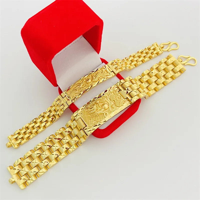 Fashion 14K Gold Bracelet for Men Father Bro Fine Jewelry Luxury Dragon Card Watch Chain Bracelet Not Fade Fine Jewelry Gifts