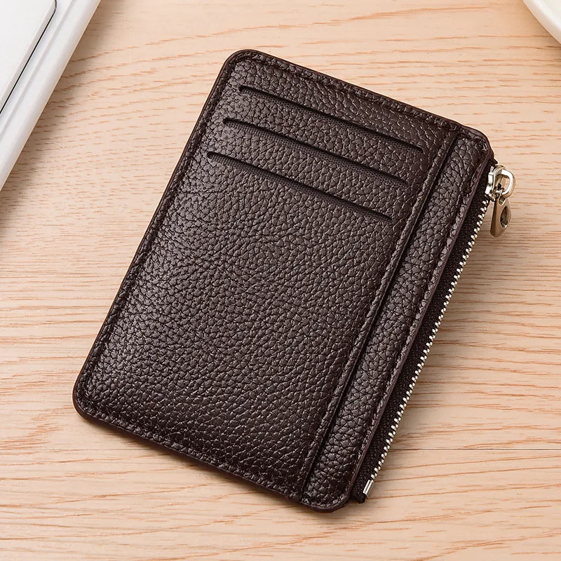 Slim Leather Wallet for Men Multi Slot Card Holder with Coin Pocket Black Brown Business Purse