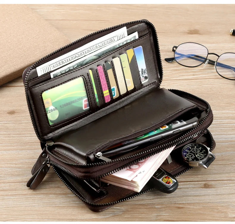 High Quality Pu Leather Wallet Men's Long Zipper Wallet for Men RFID Blocking Business Clutch Bag Credit Card Holder Man Purse