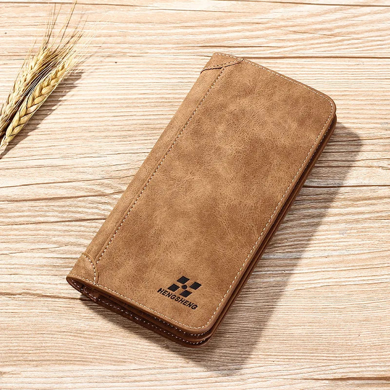 Long Men's Wallet Retro Casual Brand Wallet Korean Version Clutch Large Capacity Frosted Card Holder