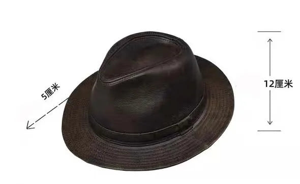 Man High Quality Genuine Leather Jazz Fedora Gentleman Cowhide Short Brim Black/Brown Top Hat Male Shows Topper Color Blocking