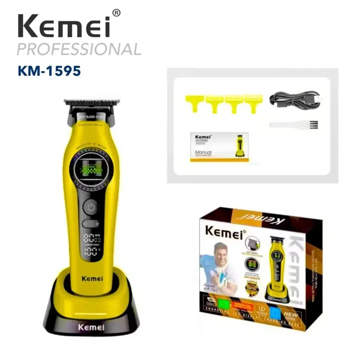 Kemei 1595 Barber Cordless Hair Trimmer Professional Men Hair Clipper External Rotor Brushless Motor Finish Hair Cutting Machine