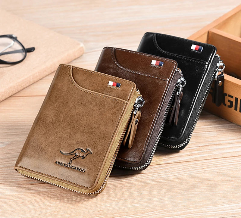 Men's Wallet PU Leather Business Card Holder Zipper Purse for Men RFID Protection Purses Luxury Designer Money Bag Male Gift
