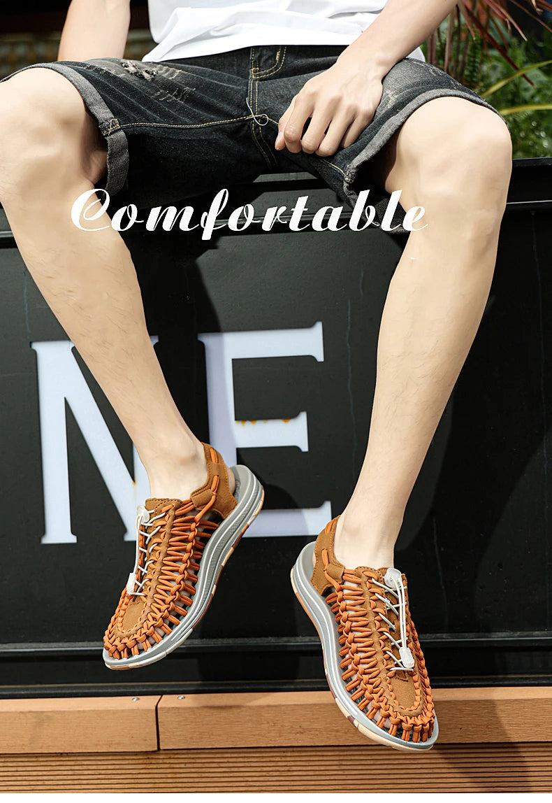 Summer Men Sandals Weaving Design Beach Sandals Breathable Casual Flat Roman Mens Shoes Outdoor Couples Sandals