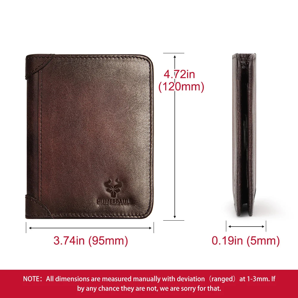 HUMERPAUL Slim Soft Real Leather Wallet for Men RFID Blocking Bifold Multi-card Card Holder ID Purse Male Thin Front Pocket