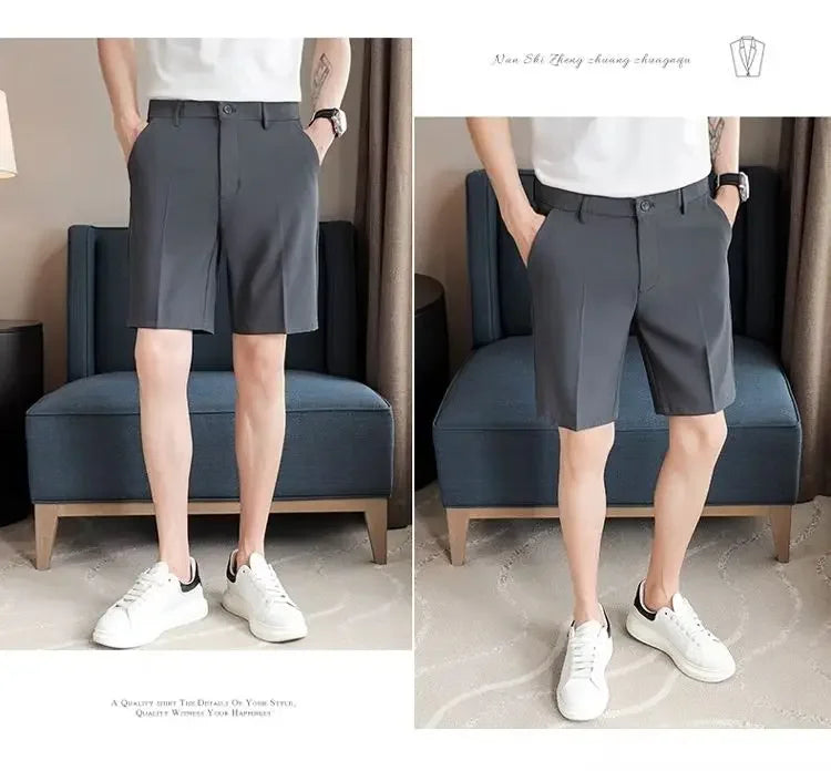 Men's Suit Shorts Summer Simple Slim Straight Handsome New Chic Solid Color Thin Five-point Trousers High-end Casual Trousers