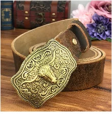 Brass Cowboy Belt Buckle Luxury Men Leather Belt Ceinture Homme Yellow Belts For Men Wide Male Strap Jeans Waist MBT0537
