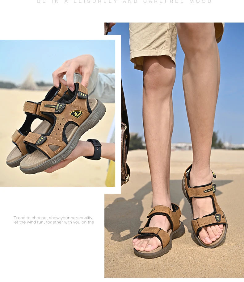 New Summer Men Genuine Leather Sandals Classic Casual Shoes Men Outdoor Beach Sandals Roman Summer Men's Water Shoes Size 38-46