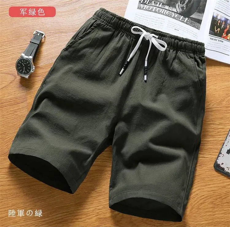 Men Shorts Slim Fit 2025 Summer Cotton Linen Knee Length Breathable Male Clothing Pure Straight Shorts Big Size M-6XL 7XL white
