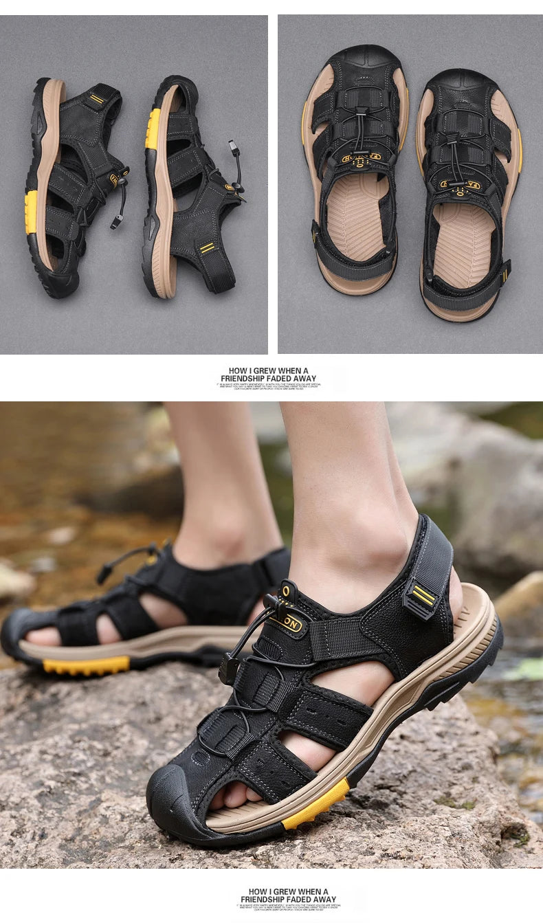 Summer Men Sandals Genuine Leather Mens Casual Shoes Outdoor Men Leather Sandals for Men Beach Shoes Roman mens Shoes