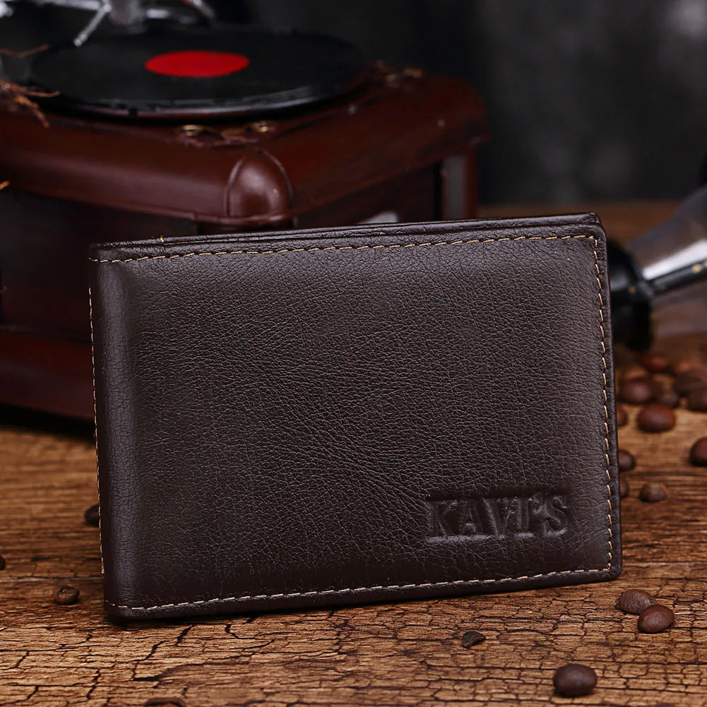 Genuine Leather Portable Slim Wallet for Men Mini Credit Card Holder Thin Small Card Organizer Purse Driver's License Money Bag